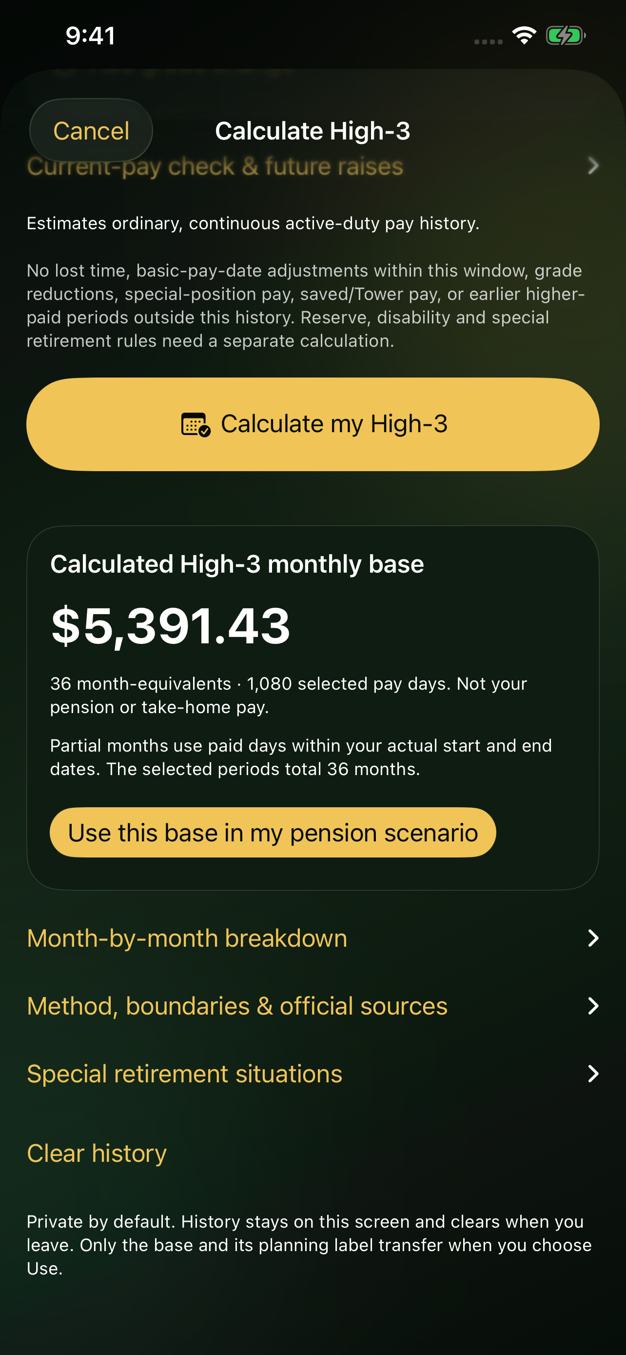 Endgame: Military Retirement build70 supported High-3 planning example